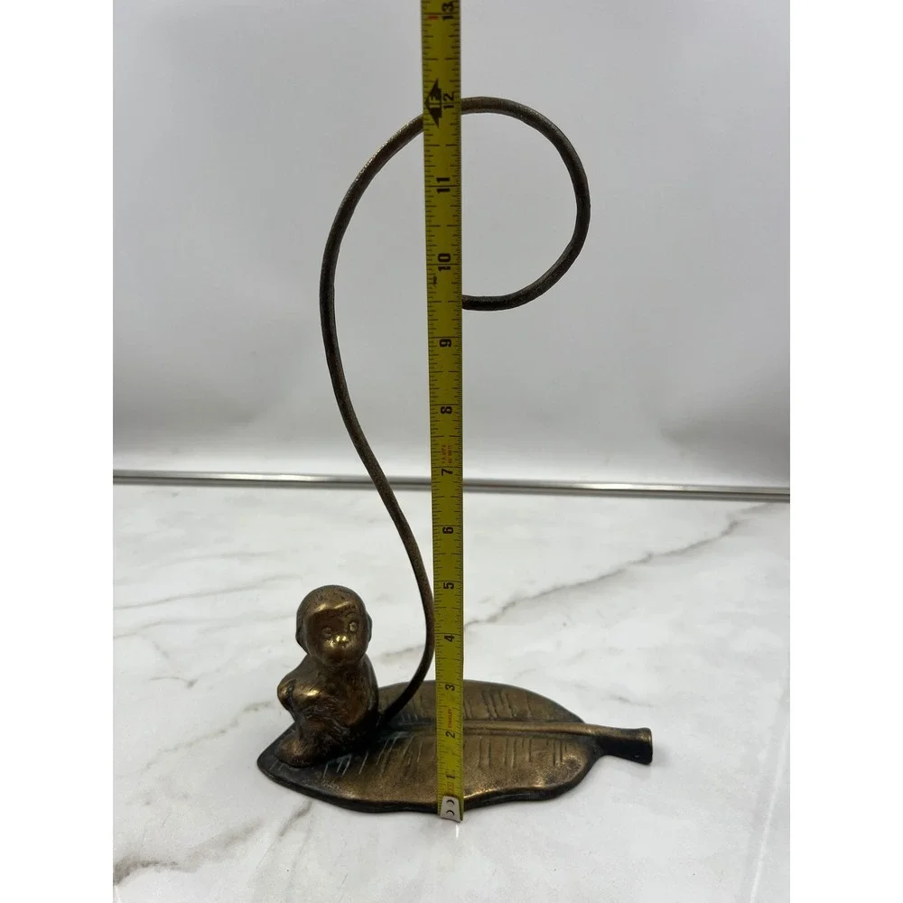 Vintage Brass Monkey Banana Hanger Leaf Base Tropical Kitchen Decor Bronze Tone
